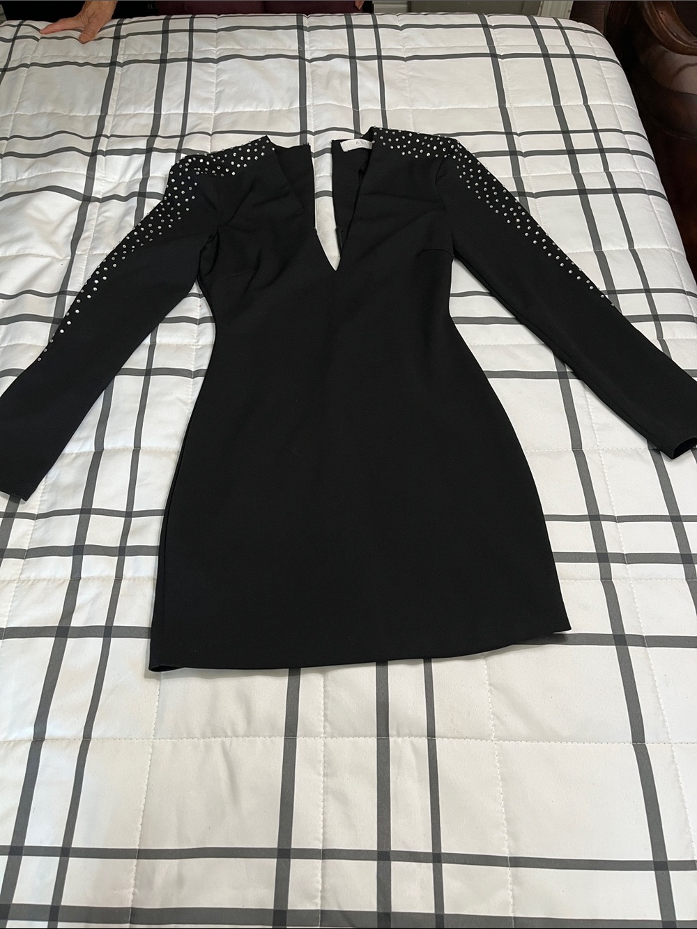 ASTR Black Long-Sleeve V-Neck Mini Dress with Silver Studs